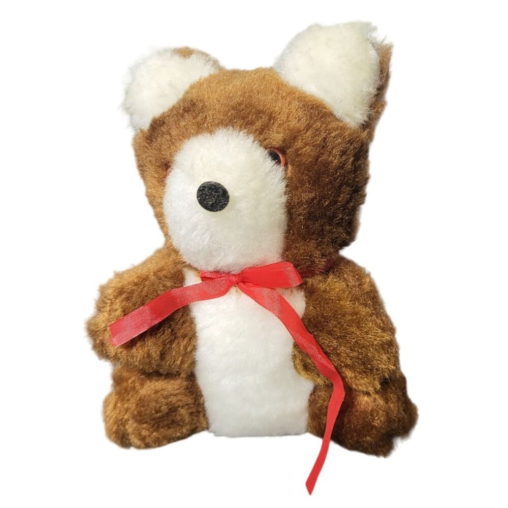 Vintage Oriental Trading Co Brown Teddy Bear Plush with Red Bow  Vtg Toy Plushie